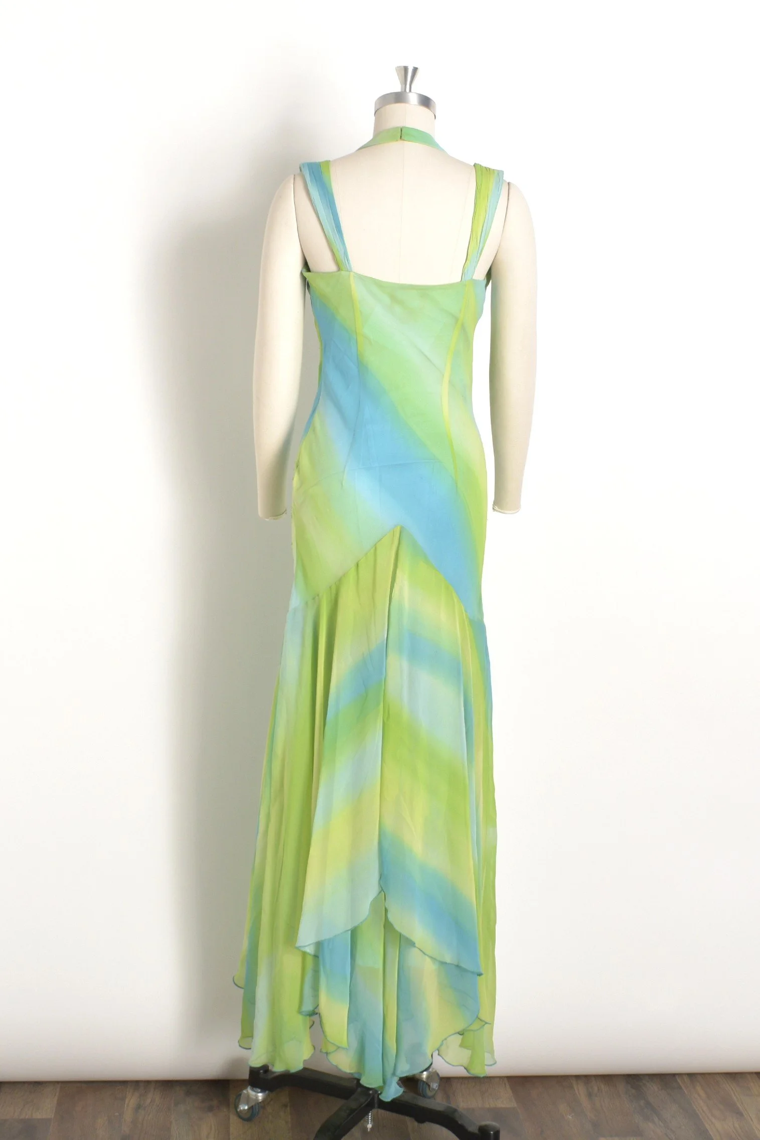 Y2K Diane Freis Blue and Green Ruffle Dress-XS/S — La Poubelle Vintage